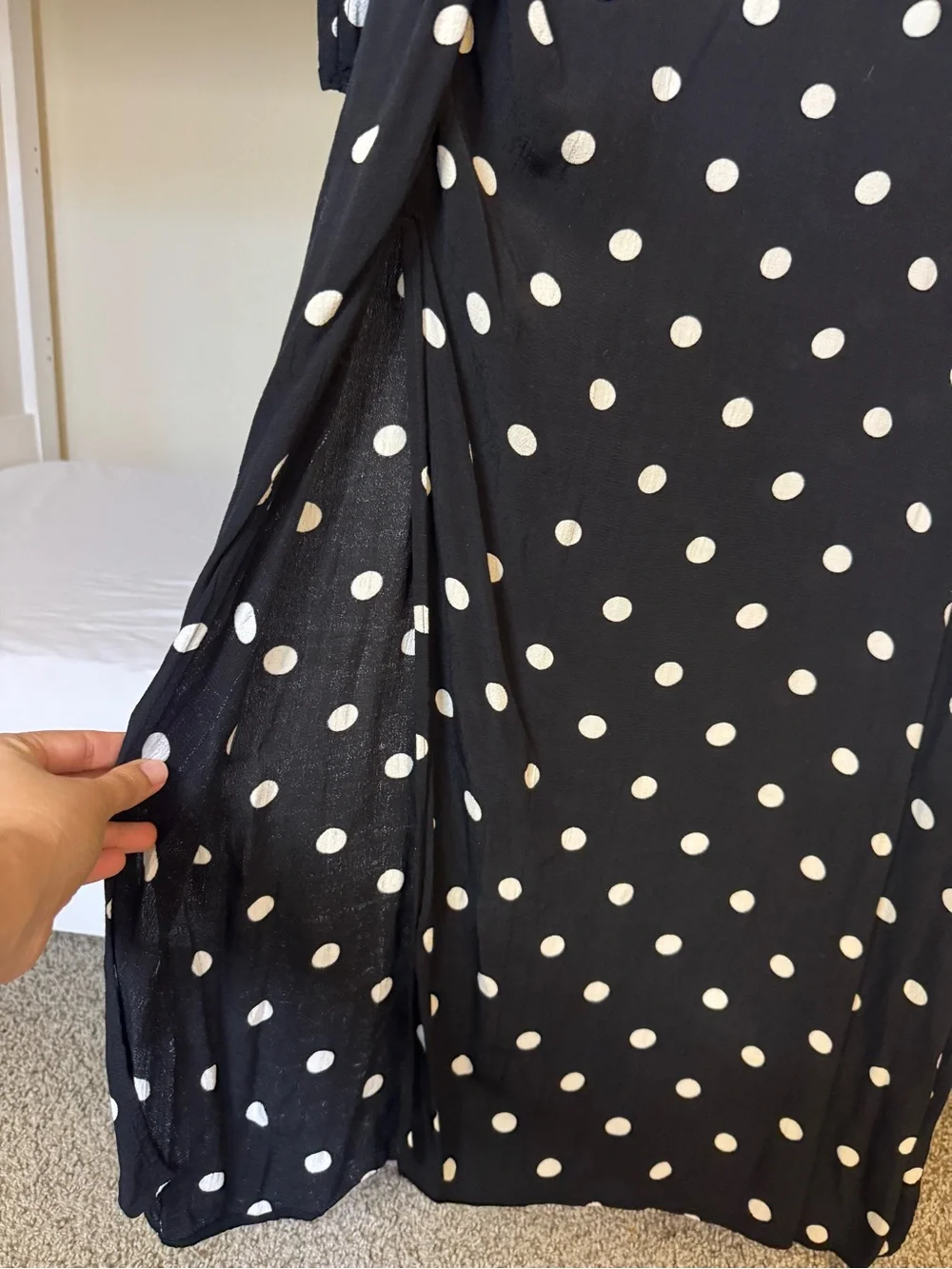 H&M Black & White Polka Dot Long Sleeve Midi Dress Size M